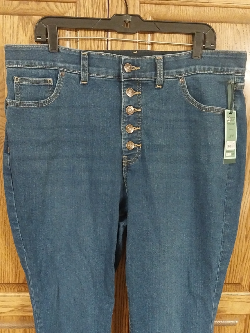 Flare Denim Jeans NWT Sz 18W Med Wash High-Rise Button Close Stretchy Retro Y2K - Picture 4 of 13